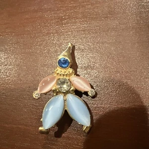 Vtg Unmarked CORO ? Blue Moon Stone Glass Rhinestone Scare Crown Brooch Pin - Picture 1 of 4