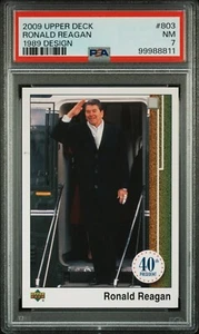 PRESIDENT RONALD REAGAN SP SSP #803 2009 UPPER DECK RETRO 1989 DESIGN PSA 7 Rare - Picture 1 of 3