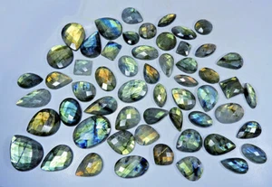 1Kg. NATURAL LABRADORITE CHECKER CUT MIX CABOCHON LOOSE GEMSTONE 120Pcs LOT - Picture 1 of 6