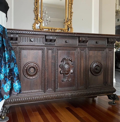 Late 19th Century Italian Walnut Renaissance Revival Credenza Cover