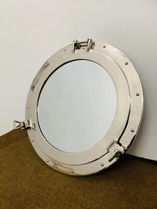 17'' Nautical Nickel Plated Canal Boat Porthole Window Ship Round Mirror Decor - Picture 1 of 7