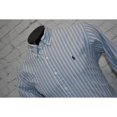 Camisa polo masculina Ralph Lauren tamanho grande listrada azul com botões  - Imagem 1 de 4