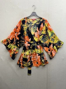 Betsey Johnson Top Damen XL Aquarell Blumen fließende Ärmel Faux Wickeloptik - Bild 1 von 8
