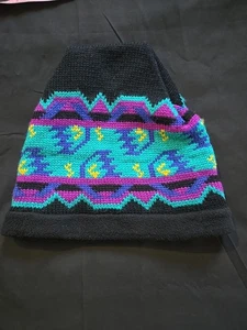 Vtg L.L. Bean 100% Wool Knit Hat Retro 90s Teal Purple - Picture 1 of 3