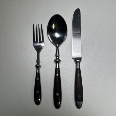 Винтажные столовые приборы MCM 3 предмета нержавеющая сталь коричневая деревянная ручка Япония Supreme - Изображение 1 из 4