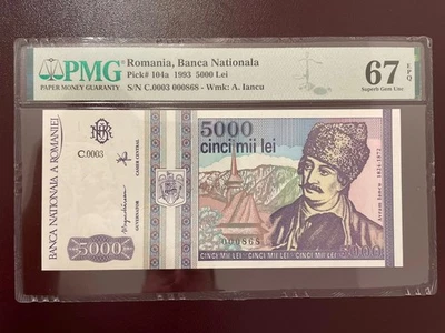 Romania 5000 lei 1993 pick 104a pmg 67 - Image 1 of 2