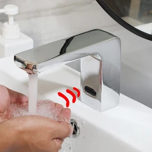 Grifo de baño cromado sin contacto con sensor automático mezclador grifos de tocador de un solo orificio - Imagen 1 de 17