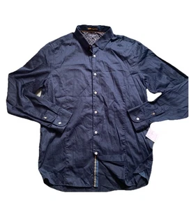 Ted Baker Mens XL Size (5) Dark Blue Shirt with Graphic Collar & Button Line NEW - Picture 1 of 12