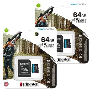 Kingston Canvas Go! Plus Memory Card 170MB/s U3 V30 Class 10 - 64GB - Twin Pack - Picture 1 of 3