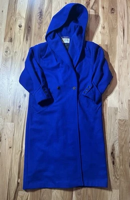 Abrigo con Capucha Vintage Escena Internacional Para Mujer 9-10 Azul Largo Pura Lana Nueva Foto 1 de 4