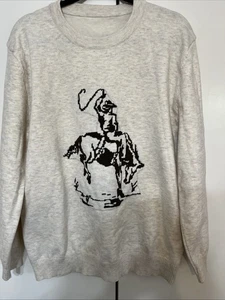 Suéter Vaquero Western Gráfico XL Beige Cuello Redondo Nuevo sin Etiquetas - Imagen 1 de 16