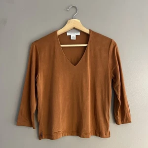 Blusa para mujer Pursuits Ltd 100 % seda manga corta recortada cuello en V naranja óxido M - Imagen 1 de 8