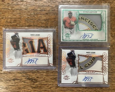2020 2021 Leaf Trinity MARCO LUCIANO Logo Patch Auto LOT (3) RC RPA w/ Green /50 - Image 1 of 4
