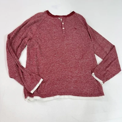 Suéter Abercrombie & Fitch Para Hombres XL Rojo Manga Larga Henley Pullover Informal Suave Foto 1 de 4