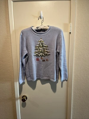 Suéter Vintage Marisa Christina Árbol de Navidad Azul Para Mujer Talla M Adornado Foto 1 de 4