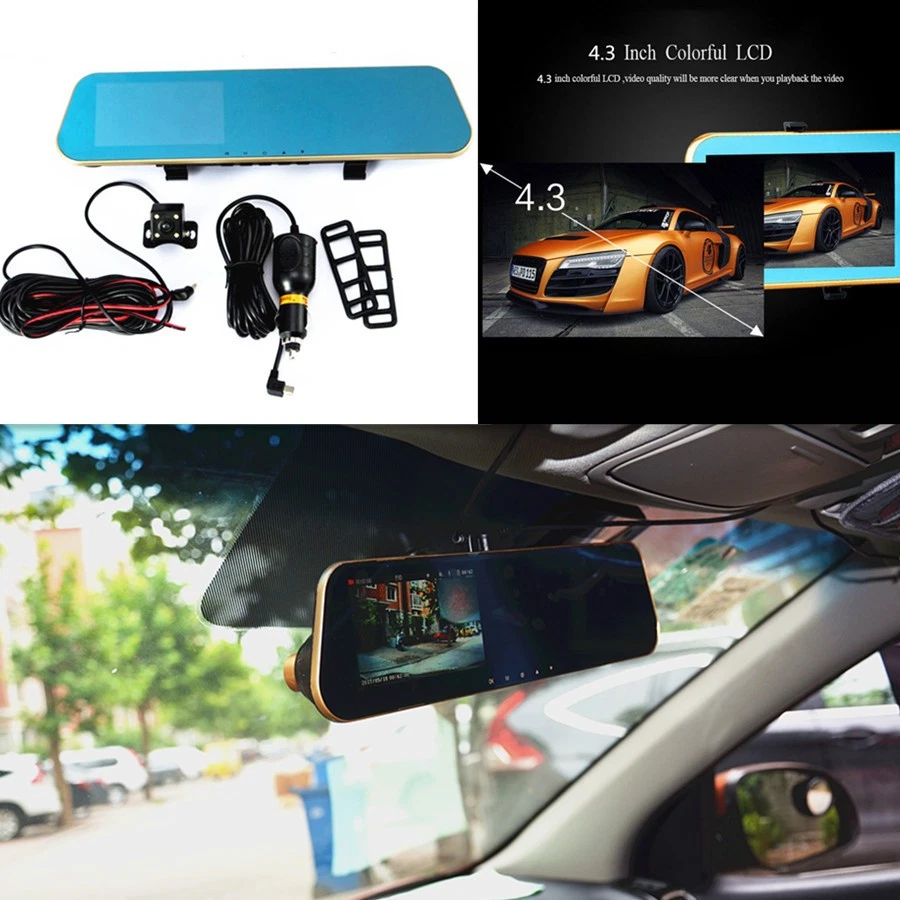 Grabadora de conducción con espejo retrovisor inverso para automóvil de doble lente cámara DVR 1080P Foto 1 de 4