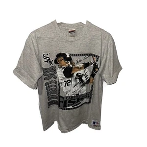 Vintage Carlton Fisk Chicago White Sox Double Sided T Shirt Single Stitch Sz L - Picture 1 of 20