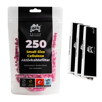 250x KAILAR Cellulose Aktivkohlefilter Slim Ø 5,9mm PINK + 3x Packungen Papers