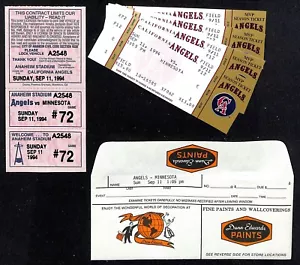 Biglietti California Angels - 4 mai usati 9/11/94 Strike - gioco non giocato - Foto 1 di 2