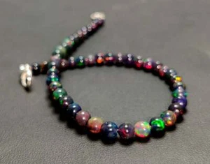 Natural Ethiopian Welo Fire Black Opal Plain Round 3-5mm Beads Gemstone Bracelet - Picture 1 of 5