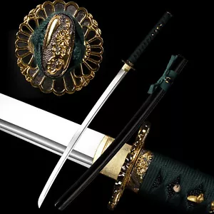 Green Samurai Katana Japanese Full Tang 9260 Spring Steel Sword Razor Sharp - Picture 1 of 9