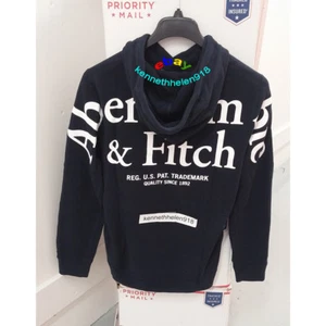 FELPA CON CAPPUCCIO ABERCROMBIE & FITCH LOGO POSTERIORE BLU NAVY UOMO TAGLIA SMALL - Foto 1 di 12