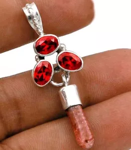 Natural Rough Pink Tourmaline 925 Solid Sterling Silver Pendant Jewelry @11-4 - Picture 1 of 1