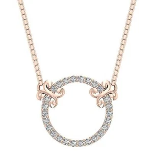 Designer Circle Pendant Necklace 14K Gold I1 G 0.40 Ct Real Round Diamond - Picture 1 of 12