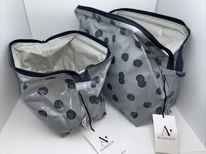 SET- AU MAISON Kulturtasche Waschtasche Kosmetiktasche Bügel Bobby blau grau Dot - Bild 1 von 11