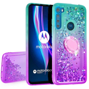 Moto One Fusion + Plus Hülle Hybrid Flüssig Glitzer Bling Handyhülle Temperglas - Bild 1 von 11