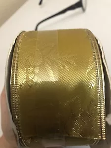 New Ribbon 2"x6-Yds Gold Wire Edge Flowers Christmas Holiday "Vintage Hues" - Picture 1 of 9