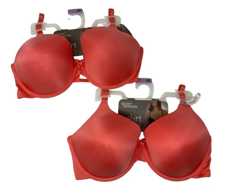 Secret Treasures T-shirt Bra Coral Silk Size 38dd Lightly Padded With Underwire