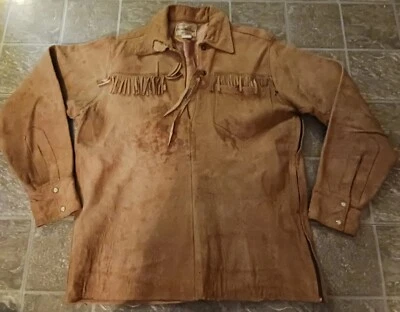 Cherokee Togs vintage años 50 60? Camisa Pioneer de Gamuza Crudo con Flecos Cremallera Lateral Foto 1 de 4
