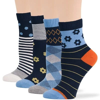 Women Bamboo Diabetic Pattern Quarter Socks Medium 4 Pack Dot Argyle Blue Orange - Image 1 of 4
