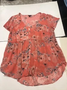 Torrid Blouse Size 1 Peach Floral Sheer Tunic Short Sleeves 4542 - Picture 1 of 9