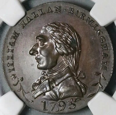 1793 NGC MS 63 Hallan's 1/2 Penny Rare Conder Warwickshire DH 133 (22020402C) - Image 1 of 4