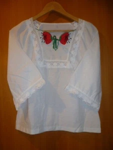 VINTAGE Bluse weiß Gr. 38 Spitze Blumen ROT verspielt Retro - Bild 1 von 4