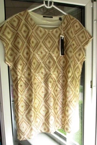 ESPRIT TUNIKA WOMEN SHIRT PARTY PAILLETTEN RAUTENMUSTER BEIGE BRAUN L, 40 NEU - Bild 1 von 1