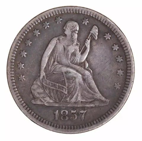 1857 Seated Liberty Silver Quarter XF Cover