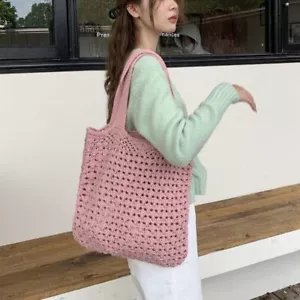 Hohl gewebt Handtaschen häkeln Gestrickter Zopf Shopper Taschen Frauen - Picture 1 of 10