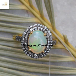 Ring Diamant Opal Edelstein 925 Massiv Silber Schmuck Gold Vermeil Ring für sie - Bild 1 von 3