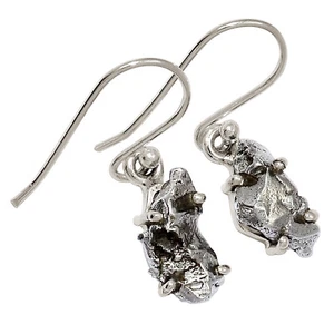 Natural Meteorite Campo Del Cielo - Argentina 925 Silver Earrings ALLE-17591 - Picture 1 of 1