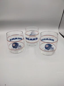 Vintage Chicago Bears 3-3/4” Set Of Three Drinking Glasses Helmet Logo NFL Mobil - Picture 1 of 3