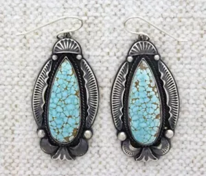 High Grade Natural #8 Turquoise Web Earrings By Larry Martinez Chavez - Picture 1 of 2