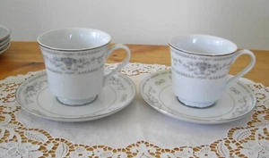 Tazas de té DIANE de porcelana fina de Japón vintage + platillos ~ Juego de 2 ~ - Imagen 1 de 10