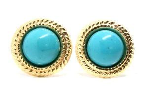 9ct Gold Turquoise round Studs earrings Gift Boxed Made in UK - Picture 1 of 6