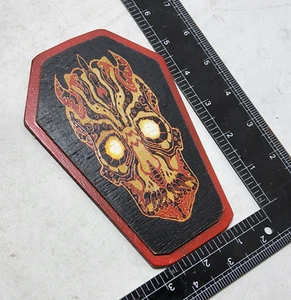 Laser cut etched monster skull coffin shaped wooden 3d digital wall art 4x6 - Picture 1 of 6