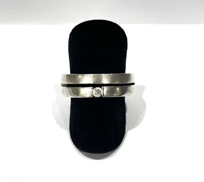 925/- Silberring, Bandring, simulierten Diamanten, rund, Gr. 57, 6,5 mm breit. - Bild 1 von 3