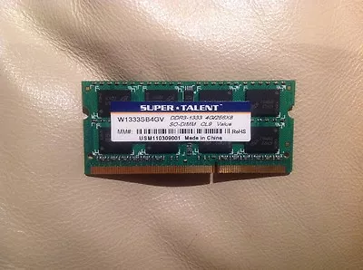 Super Talent DDR3-1333 SODIMM 4 GB Notebook Memory - Bulk W1333SB4GV - Image 1 of 2