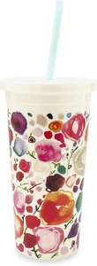 Bicchiere Kate Spade NY floreale da viaggio in plastica isolato 20 OZ con coperchio e cannuccia - NUOVO - Foto 1 di 1